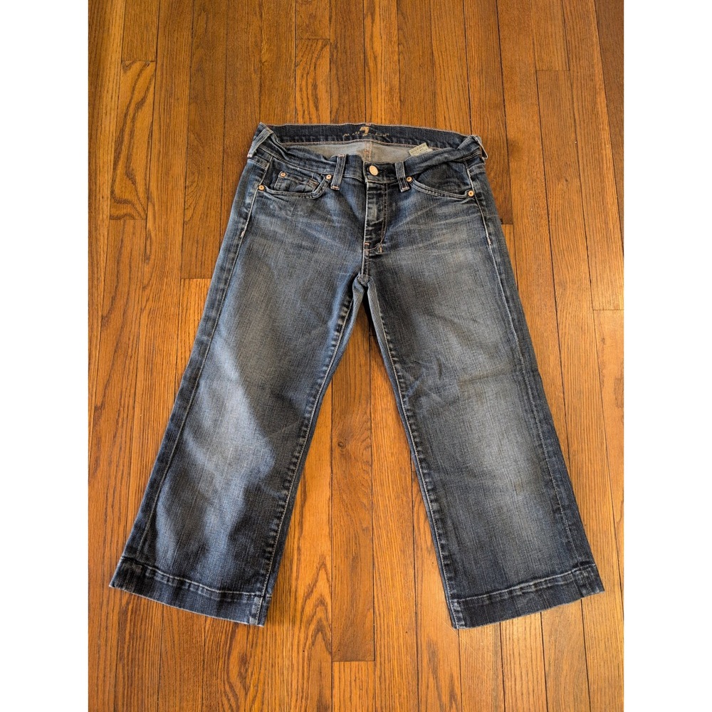 7 For All Mankind Cropped Wide Leg Jeans Dark Acid Fade Stretch‎ Capri 27 USA